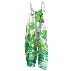 Patrick Kostüm Damen Hosenanzug Blauer Overall Damen Kleeblatt Druck St Patricks Day Kostüm Spaghetti Jumpsuit Mit Taschen Wide Leg Playsuit Clown Latzhose (Green, L) von Rosennie