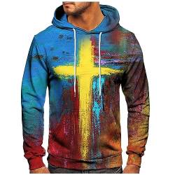 Pullover Für Herren Sweatshirt Herren Mit Kapuze Herren Pullover Ohne Kapuze Strickpullover Herren S-6Xl Tie Dye Cross Druck Kordelzug Kapuzenpullover Mit Taschen Oversized Hoodie (Gelb, 4Xl) von Rosennie