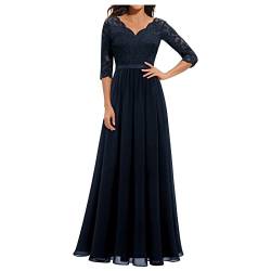 Rosennie Damen Elegant Kleider Retro Spitze Patchwork V Ausschnitt Maxikleid 3/4 Ärmel Tunika Kleid Damen Mode Lange Kleider Retro Swing Abendkleid Partykleid Cocktailkleid Karnevalskleid Ballkleid von Rosennie