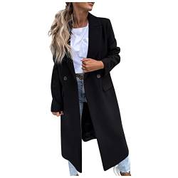 Rosennie Damen Mantel Einfarbig Umlegekragen Langarm Oversize Wollmantel Wintermantel Elegant Damen Lange Trenchcoat Cardigan mit Taschen Einreiher Slim Parka Winterjacke Frauenmantel von Rosennie