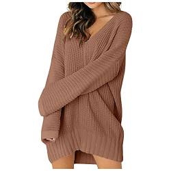 Rosennie Damen Pullover Strickkleider Sexy Schulterfrei Langarm Strickkleid Damenmode Casual Einfarbig Lose Pulli Winterkleid Minikleid Stretch Pulloverkleid Frauen Midi Knielanges Langarmkleid von Rosennie