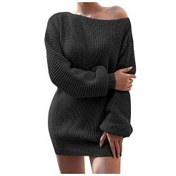 Rosennie Damen Pullover Strickkleider Sexy Schulterfrei Langarm Strickkleid Damenmode Casual Einfarbig Lose Pulli Winterkleid Minikleid Stretch Pulloverkleid Frauen Midi Knielanges Langarmkleid von Rosennie