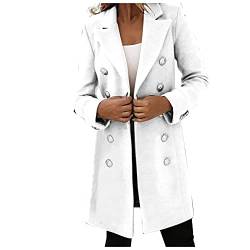 Rosennie Damen Winter Mantel Lang Wollmantel Zweireihige Dicke Woll Trenchcoat Jacke BeiläUfige Business Blazermantel Warm Frauenmantel Slim Langarm Knopf Faux Wollmäntel von Rosennie