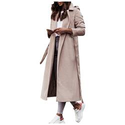 Rosennie Damen Wintermäntel Zweireiher Trenchcoat Jacke Revers Einfarbig Langer Wollmäntel Business Blazermantel mit Taschen Lose Outwear Herbst Winter Frauen Langarm Knopf Faux Wollmäntel von Rosennie