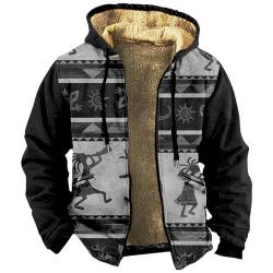 Rosennie Fleecejacke Herren Kariertes Druck Vintage Winterjacke Warme Sweatjacke Mit Kapuze Dicken Gefütterte Jacke Kapuzenjacke Mit Reißverschluss Oversized Hoodie Basic Übergangsjacke Outdoor Jacke von Rosennie