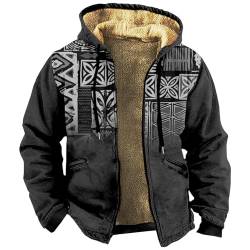 Rosennie Fleecejacke Herren Kariertes Druck Vintage Winterjacke Warme Sweatjacke Mit Kapuze Dicken Gefütterte Jacke Kapuzenjacke Mit Reißverschluss Oversized Hoodie Basic Übergangsjacke Outdoor Jacke von Rosennie