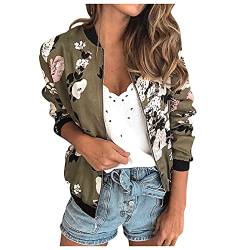 Rosennie Jacke Damen Frühling Herbst Langram Casual Jacke Mode Blumenmuster Bomberjacke Damen Winter Sale Kurz Jacke Reißverschluss Stehkragen Outwear von Rosennie