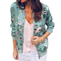 Rosennie Jacke Damen Frühling Herbst Langram Casual Jacke Mode Blumenmuster Bomberjacke Damen Winter Sale Kurz Jacke Reißverschluss Stehkragen Outwear von Rosennie