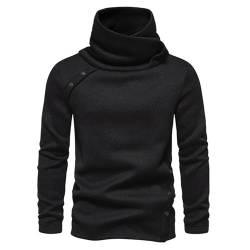 Rosennie Langarm Shirts Herren Kariertes Hemd Damen Hemd Herren Schwarz Einfarbiges Stehkragen Sweatshirt Mit Knopfleiste Aesthetic Pullover Männer Warme Winter Pulli Männer T-Shirt (Schwarz, XL) von Rosennie