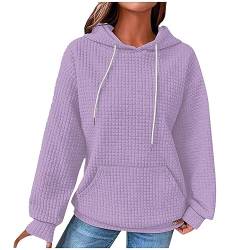 Rosennie Longshirt Damen Hoodie Y2K Pullover Damen Schwarz Einfarbiges Rundhals Sweatshirt Ohne Kapuze Elegant Pulli Rollkragenpullover Damen (Helles Lila, XXL) von Rosennie