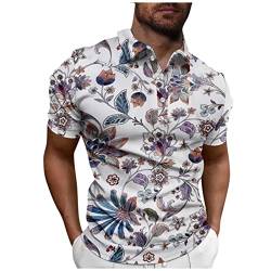 Rosennie Poloshirt Herren V-Ausschnitt Blumen Bedruckt Knopfleiste T Shirt Tailliert Golf Shirt Kurzarm Henley Shirt Basic Arbeits T Shirt Sommer T Shirt Kompressionsshirt Herren Freizeitshirt von Rosennie