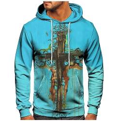 Rosennie Techwear Hoodie Herren Sweatshirt Pullover Hip Hop Fleece Pulli Herren Fleece-Sweatshirt S-6Xl Tie Dye Cross Druck Kordelzug Kapuzenpullover Mit Taschen Sweatshirt Herren (Blau, 4XL) von Rosennie