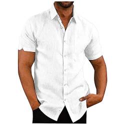 Rosennie Tshirt Herren Stillnachthemd Unterhemden Revers Einfarbig Leinenshirt Mit Brusttasche Kurzarm Strandhemd Knopfleiste Freizeithemden Hemd Herren Kurzarm (Weiß, 4XL) von Rosennie