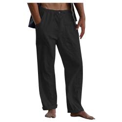 Rosennie Warehouse Deals Angebote Cargo Hose Cordhose Herren Elastische Taille Einfarbiges Sommerhose Mit Taschen Leicht Chino Hose Baumwoll Leinen Baggy Hose (Schwarz, 4XL) von Rosennie