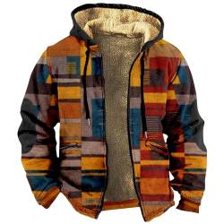 Rosennie Winterjacke Herren Geometrischer Druck Sweatjacke Mit Kapuze Oversized Hoodie Jacke Mit Reißverschluss Fleecefutter Kapuzenjacke Warme Gefütterte Jacke Dicken Winterparka Cowboy Jacke von Rosennie