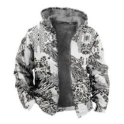 Rosennie Wintermantel Herren Fleecejacke Herren Outdoor Herbst Jacke Herren Bomberjacke Herren Grün Geometrischer Druck Sweatjacke Mit Kapuze Oversized Hoodie Jacke Mit Reißverschluss (Zebra, L) von Rosennie