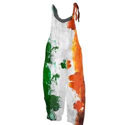 St Patricks Day Rote Latzhose Karneval Latzhose Schwangerschaft Kleeblatt Druck St Patricks Day Kostüm Spaghetti Jumpsuit Mit Taschen Wide Leg Playsuit Tier Onesie (Orange, L) von Rosennie