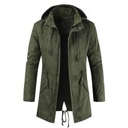 Steppjacke Herren Karierte Jacke Herren Flanell Jacke Herren Übergangsjacke Wasserdicht Militärmantel Outdoor Jacke Mit Reißverschluss Longline Trenchcoat Decken Basic Kapuzenjacke (Armeegrün, M) von Rosennie