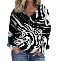 Sweatjacke Damen mit Kapuze Zipper Hoodie Damenpullover Langarm Blumen Bedruckt Elegant Sweatshirt mit Kapuze Frauen Oversize Hoodie mit Taschen Weihnachtspullover (Zebra, 3XL) von Rosennie