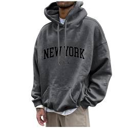 Sweatshirt Herren Mit Kapuze Herren Pullover Ohne Kapuze Strickpullover Herren New York Druck Lustige Pullover Loose Fit Y2K Hoodie Baggy Herbst Hip Pop Streetwear Hoodie College Jacke Dunkelgrau 6XL von Rosennie