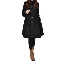 Wintermantel Damen Lang Trachtenjacke Damen Wintermantel Damen Kostüme & Blazer Für Damenrollkragen Einfarbig Wintermantel Lang Strickmantel Mit Knopf A Linien Oversize Mantel (Schwarz, 3Xl) von Rosennie