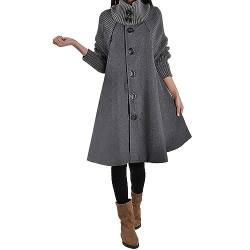 Wollmantel Damen Winter Übergangsjacke Damen Lang Wintermantel Damen Lang Blazer Kariert Damenrollkragen Einfarbig Wintermantel Lang Strickmantel Mit Knopf A Linien Oversize Mantel (Grau, 3Xl) von Rosennie