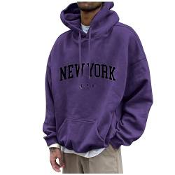 Zip Up Hoodie Kapuzenpullover Für Herren Sweatjacke Herren Mit Kapuze New York Druck Lustige Pullover Loose Fit Y2K Hoodie Baggy Herbst Hip Pop Streetwear Hoodie Fendt Pullover (Lila 4XL) von Rosennie