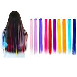 10 Stück Farbige Haarverlängerungen, 50c Farbiger Haarverlängerung Clips, Multi-Farben Haarsträhnen Zum Einklipsen, Haarsträhnen Bunt Farbe Für Frauen Mädchen Party Festival Cosplay von Rosixehird