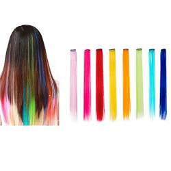 8 Stück Farbige Haarverlängerungen, 50c Farbiger Haarverlängerung Clips, Multi-Farben Haarsträhnen Zum Einklipsen, Haarsträhnen Bunt Farbe Für Frauen Mädchen Party Festival Cosplay von Rosixehird