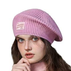 Strickmütze Baskenmütze - Damenbaske Baskenmütze - Klassische Französischen Barett Einfarbig Warm Beret - Winter Geflochtene Baggy Warme Mütze Geflochtenes Barett Für Damen Mädchen, Rosa von Rosixehird