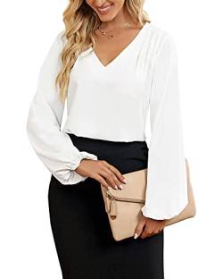 Roskiky Bluse Damen Elegant Tunika Damen Sommer Damen Oberteile Herbst Elegante Blusen Weißes Oberteil Damen Elegant Business Outfit Damen Weiß M von Roskiky