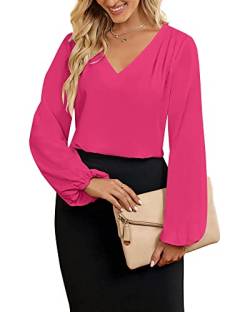 Roskiky Bluse Damen Elegant Tunika Damen Sommer Langarm Body Damen Bluse Langarm Damen Bluse Lang Damen Business Outfit Damen Rosa M von Roskiky