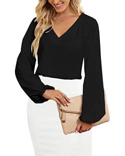 Roskiky Bluse Damen Elegant Tunika Damen Sommer Langarmshirts Für Damen Langarmshirt Damen V-Ausschnitt Bluse Schwarz Damen Business Outfit Damen Schwarz M von Roskiky