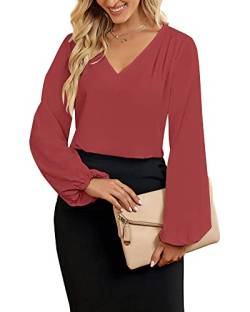 Roskiky Bluse Damen Elegant Tunika Damen Sommer Tunika Damen Damen Langarmshirt Damen Rot Business Outfit Damen Rot S von Roskiky