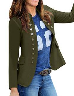 Roskiky Damen Blazer für Frauen, Cardigan, Freizeit Business Jacke, mit Taschen, Deko Knöpfe vorne Army Grün Größe Small (Fits EU 36-EU 38) von Roskiky