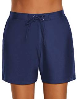 Roskiky Damen Boardshorts, Vorderseite zum Schnüren, mit Seitentaschen Marineblau Größe M von Roskiky