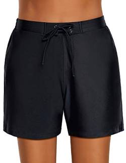 Roskiky Damen Boardshorts, Vorderseite zum Schnüren, mit Seitentaschen Schwarz Größe M von Roskiky