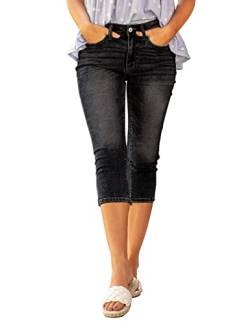 Roskiky Damen Capri Jeans Jeans mit Gummizug Leggings Damen Schwarze High Waist Jeans Damen Caprihose Damen Sommer M von Roskiky