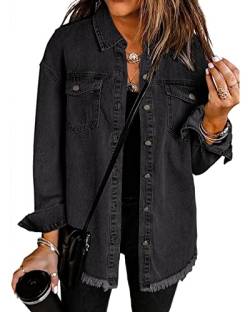 Roskiky Damen Jacke Herbst Leichte Jacke Damen Sommer Herbst Jacken Für Damen Damen Mantel Schwarze Jeansjacke Damen Oversize Jeansjacke Damen Schwarz XL von Roskiky