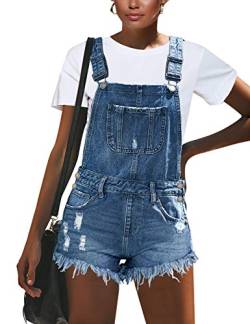 Roskiky Damen Jeanslatzhose mit Taschen Roher Saum Denim Overalls Hellblau Größe M von Roskiky