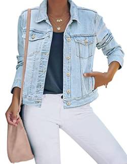 Roskiky Damen Sommerjacken Dehnbare Jeansjacke Leichte Jeansjacke Seitentaschen Damen Jeansjacken Dehnbare leichte Jeansjacke Azure Mood Größe S passt 36-38 von Roskiky