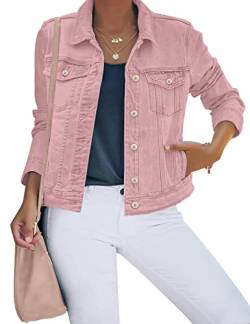 Roskiky Damen Utility Jacken Pink Jeansjacken für Damen Uk Jeansjacke Damen Plus Size Damen Sommerjacken Jeansjacke Plus Size Damen Pink Größe XL passt 48–50 von Roskiky