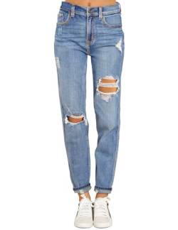 Roskiky Freizeithose Damen Sommer Mom Jeans Damen High Waist Hosen Damen Elegant Damen Jeans Straight Jeans Hose Damen Jeans Damen Hellblau Jeanshose Damen Stretch Blau L von Roskiky