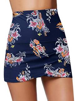 Roskiky Geraffelte,hoch-taillierte Damen-Schwimm-Skorts mit Tulpen Saum, S, A-marine Blumen von Roskiky