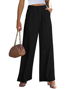 Roskiky Hosen Damen Lockere Hose Damen Chino Hose Damen Pants Damen Baggy Hosen Damen Loose Fit Hose Damen Wide Leg Stoffhose Damen Schwarz L von Roskiky