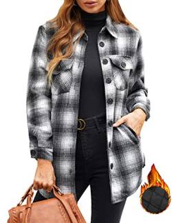 Roskiky Jacke Damen Kariert Karo Jacke Damen Holzfällerhemd Damen Karierte Jacken Für Damen Karierte Jacken Für Damen Schwarz Plaid Größe X-Large von Roskiky