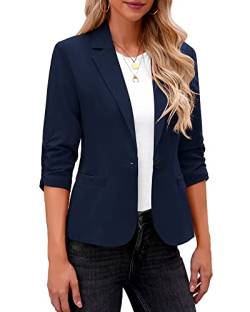 Roskiky Jacket Damen Blazer Jacke Damen Frühling Blazer Blau Damen Blazer Kurz Damen Festlich Jacke Sommer Damen Kurzblazer Damen Navy Blue 2XL von Roskiky