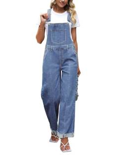 Roskiky Jumpsuit Damen Hose Hosen Damen High Waist Damen Hosen Bequem Relaxo Jumpsuit Latzhose Damen Jeans Blau XL von Roskiky