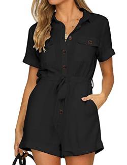 Roskiky Jumpsuit Damen Sommer Kurz Jumpsuit Damen Elegant Jumpsuit Damen Schwarz Jumpsuit Damen Kuschelig Overall Damen Sommer Jumpsuit Kurz Damen Sommer Schwarz XS von Roskiky