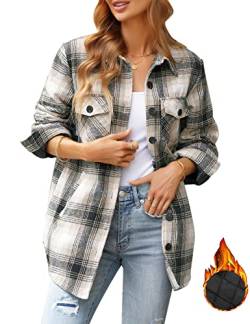 Roskiky Karo Jacke Damen Karierte Bluse Damen Holzfällerhemd Damen Karierte Jacken Für Damen Übergroße Button Down Hemdjacke Khaki-Plaid Größe X-Large von Roskiky